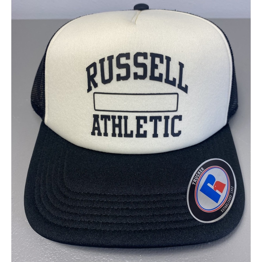 Russell Athletic Men's Black White Trucker Mesh Cap One Size NWT
